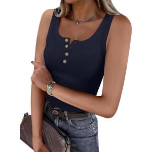 imageANRABESS Tank Tops for Women Summer Basic Ribbed Henley Slim Fitted Sleeveless Cami Shirts Button Up Workout Casual OutfitsNavy Blue