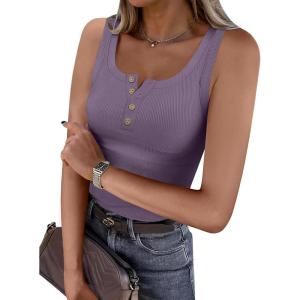 imageANRABESS Tank Tops for Women Summer Basic Ribbed Henley Slim Fitted Sleeveless Cami Shirts Button Up Workout Casual OutfitsPurple