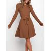 imageANRABESS Womens Long Sleeve Midi Dress Crewneck Tie Waist ALine Swing Casual Bodycon Ribbed Knit 2026 Fall Sweater DressCaramel