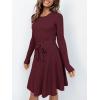 imageANRABESS Womens Long Sleeve Midi Dress Crewneck Tie Waist ALine Swing Casual Bodycon Ribbed Knit 2026 Fall Sweater DressDeep Red
