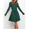 imageANRABESS Womens Long Sleeve Midi Dress Crewneck Tie Waist ALine Swing Casual Bodycon Ribbed Knit 2026 Fall Sweater DressGreen