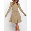imageANRABESS Womens Long Sleeve Midi Dress Crewneck Tie Waist ALine Swing Casual Bodycon Ribbed Knit 2026 Fall Sweater DressKhaki