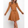 imageANRABESS Womens Long Sleeve Midi Dress Crewneck Tie Waist ALine Swing Casual Bodycon Ribbed Knit 2026 Fall Sweater DressPumpkin