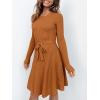 imageANRABESS Womens Long Sleeve Midi Dress Crewneck Tie Waist ALine Swing Casual Bodycon Ribbed Knit 2026 Fall Sweater DressPumpkin