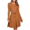 imageANRABESS Womens Long Sleeve Midi Dress Crewneck Tie Waist ALine Swing Casual Bodycon Ribbed Knit 2026 Fall Sweater DressPumpkin