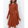 imageANRABESS Womens Long Sleeve Midi Dress Crewneck Tie Waist ALine Swing Casual Bodycon Ribbed Knit 2026 Fall Sweater DressRust
