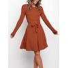 imageANRABESS Womens Long Sleeve Midi Dress Crewneck Tie Waist ALine Swing Casual Bodycon Ribbed Knit 2026 Fall Sweater DressRust