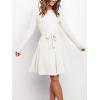 imageANRABESS Womens Long Sleeve Midi Dress Crewneck Tie Waist ALine Swing Casual Bodycon Ribbed Knit 2026 Fall Sweater DressWhite
