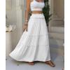 imageANRABESS Womens Maxi Skirt Flowy Swing Ruffle Tiered Elastic High Waist Long Skirts 2026 Summer Casual Beach Vacation ClothesWhite