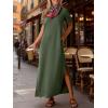 imageANRABESS Womens Summer Casual Maxi Dress Short Sleeve Crewneck Split WrinkleFree Travel Long Sundress Beach Vacation ClothesArmy Green