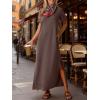 imageANRABESS Womens Summer Casual Maxi Dress Short Sleeve Crewneck Split WrinkleFree Travel Long Sundress Beach Vacation ClothesBrown