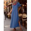 imageANRABESS Womens Summer Casual Maxi Dress Short Sleeve Crewneck Split WrinkleFree Travel Long Sundress Beach Vacation ClothesDeep Blue