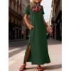 imageANRABESS Womens Summer Casual Maxi Dress Short Sleeve Crewneck Split WrinkleFree Travel Long Sundress Beach Vacation ClothesDeep Green