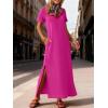imageANRABESS Womens Summer Casual Maxi Dress Short Sleeve Crewneck Split WrinkleFree Travel Long Sundress Beach Vacation ClothesHot Pink