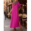 imageANRABESS Womens Summer Casual Maxi Dress Short Sleeve Crewneck Split WrinkleFree Travel Long Sundress Beach Vacation ClothesHot Pink