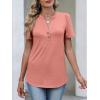 imageANRABESS Womens Tops Business Casual 2026 Spring Short Sleeve Henley V Neck Shirts Dressy Work Blouse Summer Trendy ClothingCoral Pink