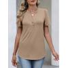 imageANRABESS Womens Tops Business Casual 2026 Spring Short Sleeve Henley V Neck Shirts Dressy Work Blouse Summer Trendy ClothingLight Brown