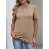 imageANRABESS Womens Tops Business Casual 2026 Spring Short Sleeve Henley V Neck Shirts Dressy Work Blouse Summer Trendy ClothingLight Brown