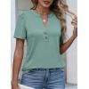imageANRABESS Womens Tops Business Casual 2026 Spring Short Sleeve Henley V Neck Shirts Dressy Work Blouse Summer Trendy ClothingSage Green
