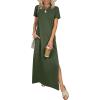 imageANRABESS Womens Summer Casual Maxi Dress Short Sleeve Crewneck Split WrinkleFree Travel Long Sundress Beach Vacation ClothesArmy Green