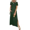 imageANRABESS Womens Summer Casual Maxi Dress Short Sleeve Crewneck Split WrinkleFree Travel Long Sundress Beach Vacation ClothesDeep Green