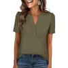 imageANRABESS Womens Tops Business Casual 2026 Spring Short Sleeve Henley V Neck Shirts Dressy Work Blouse Summer Trendy ClothingArmy Green