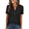 imageANRABESS Womens Tops Business Casual 2026 Spring Short Sleeve Henley V Neck Shirts Dressy Work Blouse Summer Trendy ClothingBlack
