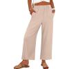 imageANRABESS Womens Wide Leg Pants Summer Lounge Elastic Waist Palazzo Pants Lightweight Beach Vacation Trousers with PocketsApricot