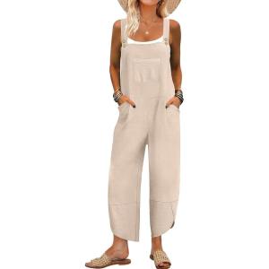 imageANRABESS Overalls for Women Casual Summer Jumpsuits Adjustable Straps Loose Fit Bib Overalls Pockets Spring Vacation ClothesAlmond