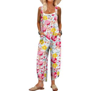 imageANRABESS Overalls for Women Casual Summer Jumpsuits Adjustable Straps Loose Fit Bib Overalls Pockets Spring Vacation ClothesOrange Pink Floral
