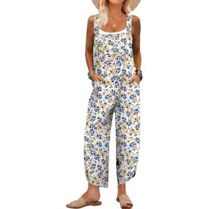 imageANRABESS Overalls for Women Casual Summer Jumpsuits Adjustable Straps Loose Fit Bib Overalls Pockets Spring Vacation ClothesYellow Blue Floral