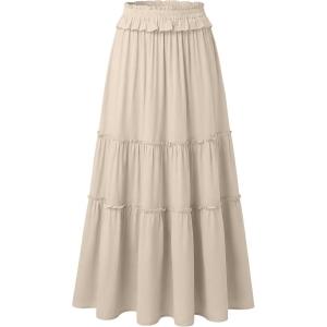imageANRABESS Womens Maxi Skirt Flowy Swing Ruffle Tiered Elastic High Waist Long Skirts 2026 Summer Casual Beach Vacation ClothesApricot