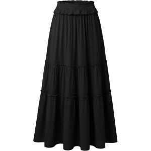 imageANRABESS Womens Maxi Skirt Flowy Swing Ruffle Tiered Elastic High Waist Long Skirts 2026 Summer Casual Beach Vacation ClothesBlack