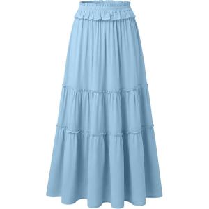 imageANRABESS Womens Maxi Skirt Flowy Swing Ruffle Tiered Elastic High Waist Long Skirts 2026 Summer Casual Beach Vacation ClothesLight Blue
