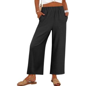 imageANRABESS Womens Wide Leg Pants Summer Lounge Elastic Waist Palazzo Pants Lightweight Beach Vacation Trousers with PocketsBlack