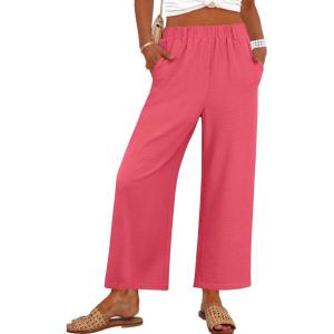 imageANRABESS Womens Wide Leg Pants Summer Lounge Elastic Waist Palazzo Pants Lightweight Beach Vacation Trousers with PocketsCoral