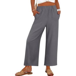 imageANRABESS Womens Wide Leg Pants Summer Lounge Elastic Waist Palazzo Pants Lightweight Beach Vacation Trousers with PocketsDark Gray
