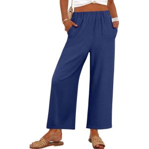 imageANRABESS Womens Wide Leg Pants Summer Lounge Elastic Waist Palazzo Pants Lightweight Beach Vacation Trousers with PocketsNavy Blue