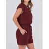 imageANRABESS Rompers for Women Summer 2026 Casual Cap Sleeve Crewneck Drawstring One Piece Jumpsuit Outfits with PocketsBurgundy