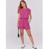 imageANRABESS Rompers for Women Summer 2026 Casual Cap Sleeve Crewneck Drawstring One Piece Jumpsuit Outfits with PocketsHot Pink