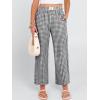 imageANRABESS Women Striped Gingham Palazzo Cropped Pants Wide Leg Pajama Lounge Pants Plaid PJ Bottoms Cute Trousers with PocketsBlack White Plaid