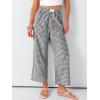 imageANRABESS Women Striped Gingham Palazzo Cropped Pants Wide Leg Pajama Lounge Pants Plaid PJ Bottoms Cute Trousers with PocketsBlack White Plaid