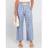 imageANRABESS Women Striped Gingham Palazzo Cropped Pants Wide Leg Pajama Lounge Pants Plaid PJ Bottoms Cute Trousers with PocketsBlue White Plaid