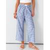 imageANRABESS Women Striped Gingham Palazzo Cropped Pants Wide Leg Pajama Lounge Pants Plaid PJ Bottoms Cute Trousers with PocketsBlue White Plaid