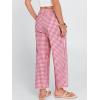 imageANRABESS Women Striped Gingham Palazzo Cropped Pants Wide Leg Pajama Lounge Pants Plaid PJ Bottoms Cute Trousers with PocketsRed White Plaid