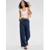 imageANRABESS Women Wide Leg Linen Palazzo Pants Casual Elastic Waist Drawstring Flowy Loose Beach Travel Trousers with PocketsNavy Blue