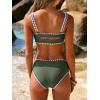 imageANRABESS Womens Bikini Sets Two Piece Swimsuit Ribbed Front Ruched Mid Waisted Bathing Suit Color Block 2026 Beach SwimwearArmy Green