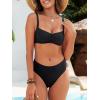 imageANRABESS Womens Bikini Sets Two Piece Swimsuit Ribbed Front Ruched Mid Waisted Bathing Suit Color Block 2026 Beach SwimwearBlack