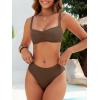 imageANRABESS Womens Bikini Sets Two Piece Swimsuit Ribbed Front Ruched Mid Waisted Bathing Suit Color Block 2026 Beach SwimwearBrown