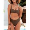 imageANRABESS Womens Bikini Sets Two Piece Swimsuit Ribbed Front Ruched Mid Waisted Bathing Suit Color Block 2026 Beach SwimwearBrown